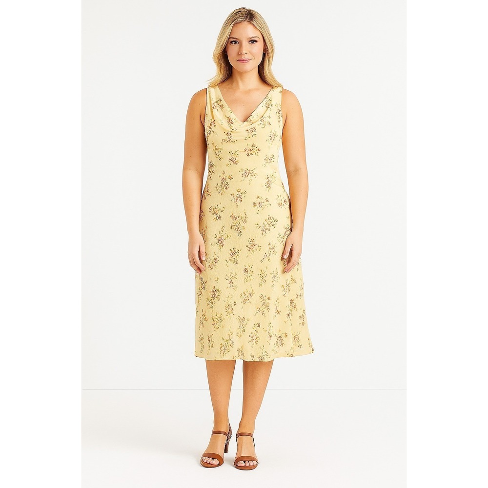Lauren Ralph Lauren Floral Georgette Shift Dress Knee Length Cream Pink Size 4